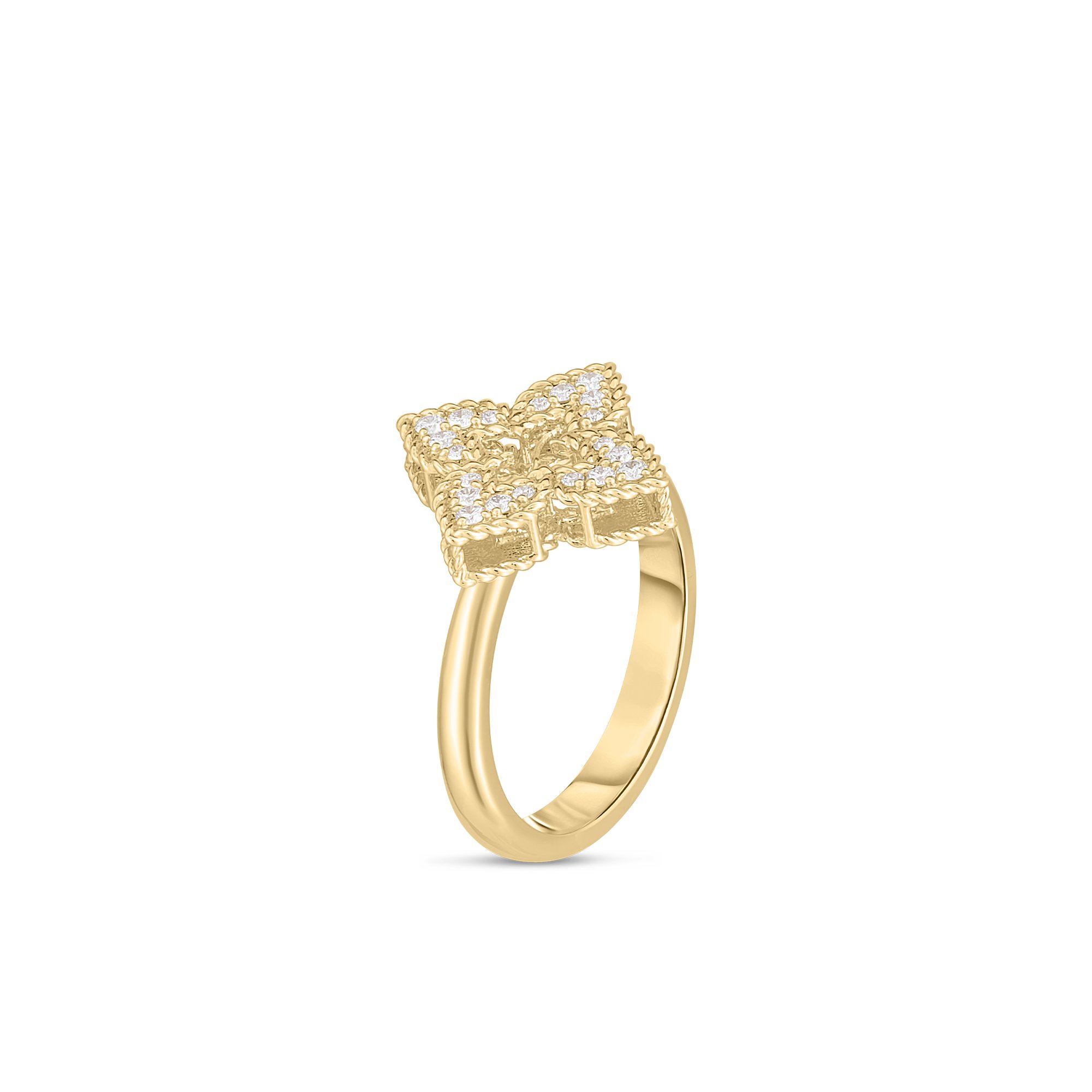 18K YELLOW GOLD VENTIAN PRINCESS SMALL DIAMOND PAVE FLOWER RING